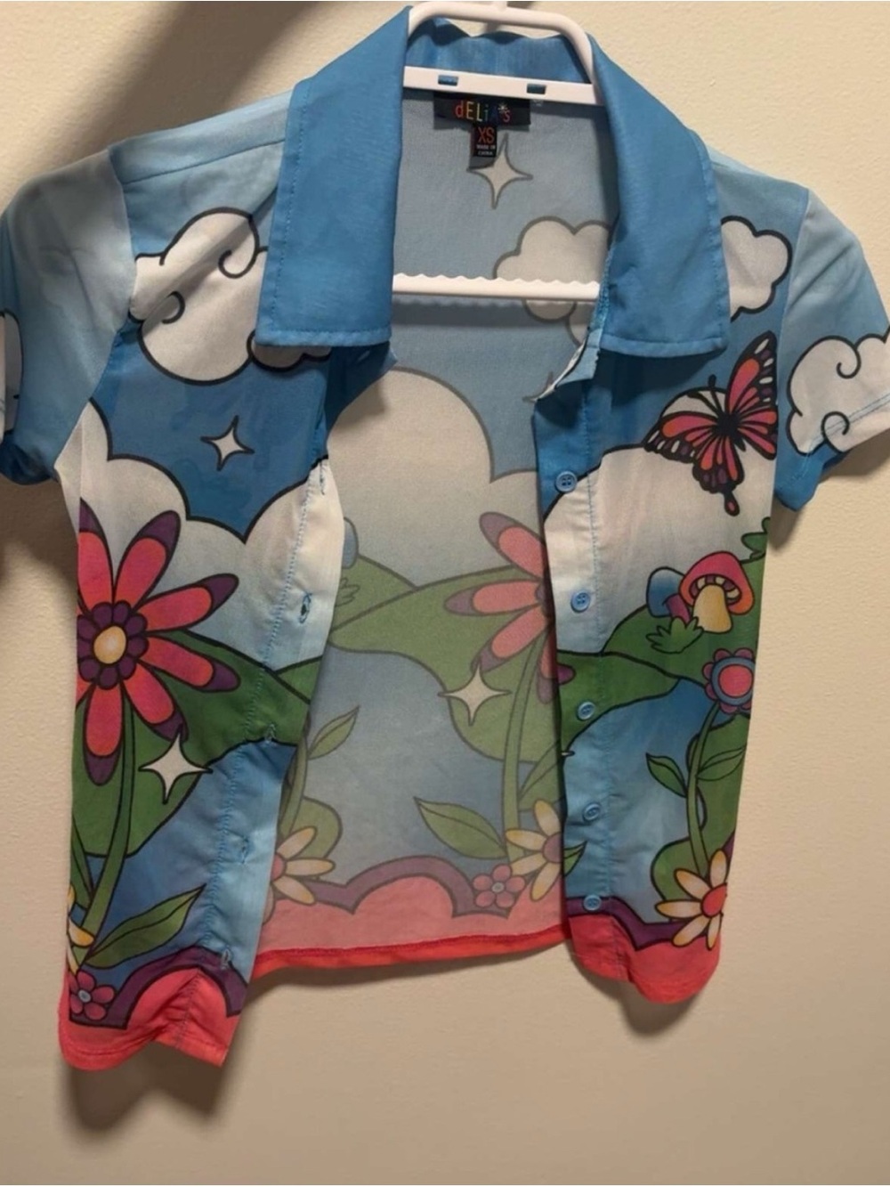 dELiA*s Blue Floral & Butterfly Button-Down Shirt